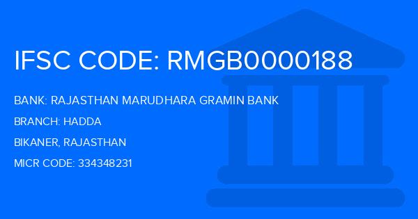 Rajasthan Marudhara Gramin Bank (RMGB) Hadda Branch IFSC Code