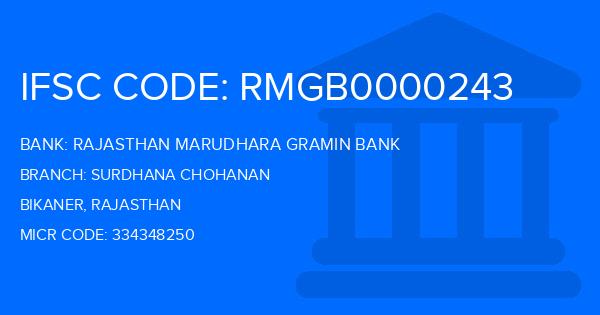 Rajasthan Marudhara Gramin Bank (RMGB) Surdhana Chohanan Branch IFSC Code