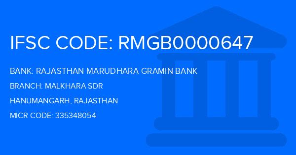 Rajasthan Marudhara Gramin Bank (RMGB) Malkhara Sdr Branch IFSC Code