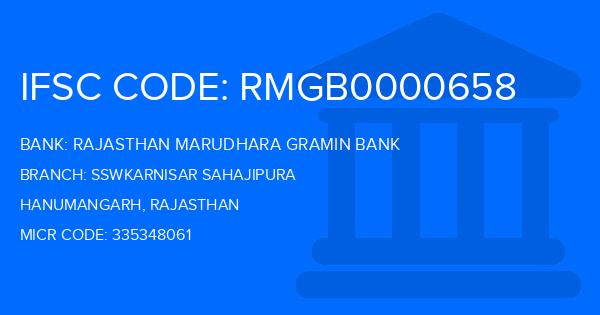 Rajasthan Marudhara Gramin Bank (RMGB) Sswkarnisar Sahajipura Branch IFSC Code
