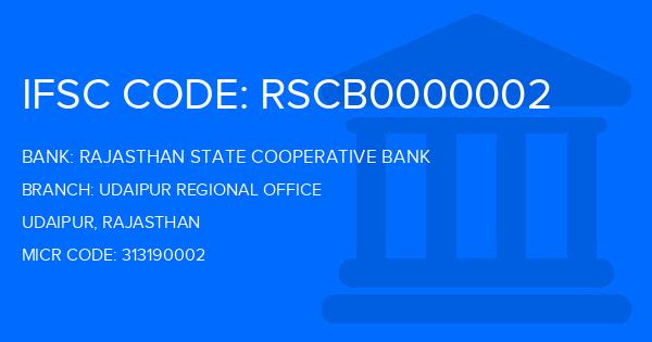 Rajasthan State Cooperative Bank Udaipur Regional Office Branch IFSC Code