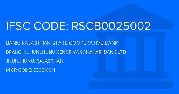 Rajasthan State Cooperative Bank Jhunjhunu Kendriya Sahakari Bank Ltd Branch IFSC Code