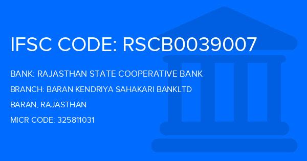 Rajasthan State Cooperative Bank Baran Kendriya Sahakari Bankltd Branch IFSC Code