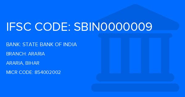 State Bank Of India (SBI) Araria Branch IFSC Code
