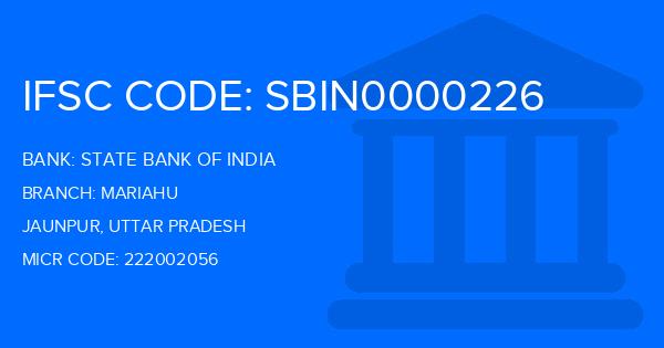 State Bank Of India (SBI) Mariahu Branch IFSC Code
