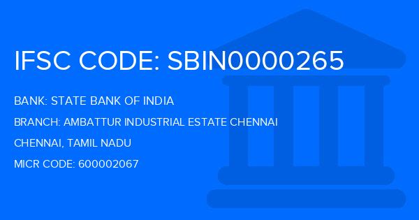 State Bank Of India (SBI) Ambattur Industrial Estate Chennai Branch IFSC Code