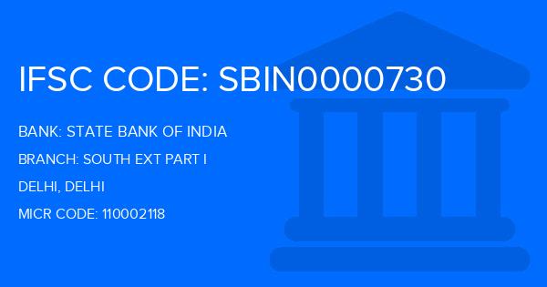 State Bank Of India (SBI) South Ext Part I Branch IFSC Code