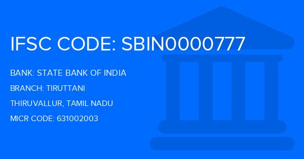 State Bank Of India (SBI) Tiruttani Branch IFSC Code