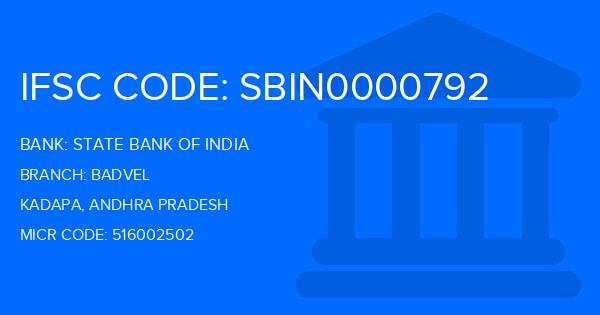 State Bank Of India (SBI) Badvel Branch IFSC Code