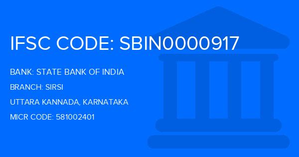 State Bank Of India (SBI) Sirsi Branch IFSC Code