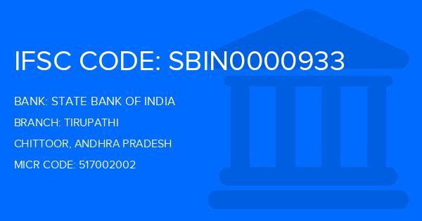 State Bank Of India (SBI) Tirupathi Branch IFSC Code