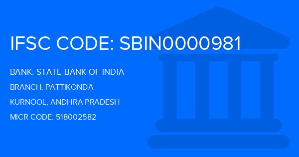 State Bank Of India (SBI) Pattikonda Branch IFSC Code