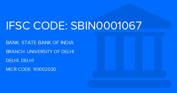 State Bank Of India (SBI) University Of Delhi Branch IFSC Code