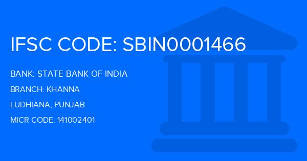 State Bank Of India (SBI) Khanna Branch IFSC Code