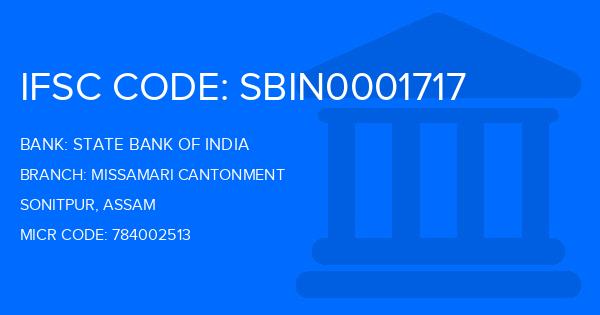 State Bank Of India (SBI) Missamari Cantonment Branch IFSC Code