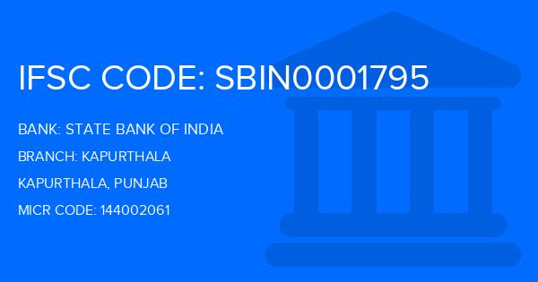 State Bank Of India (SBI) Kapurthala Branch IFSC Code