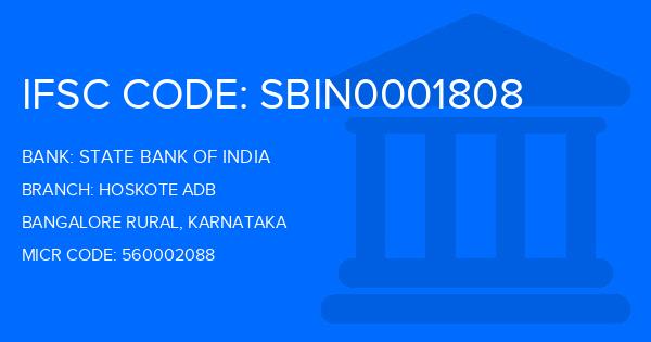 State Bank Of India (SBI) Hoskote Adb Branch IFSC Code