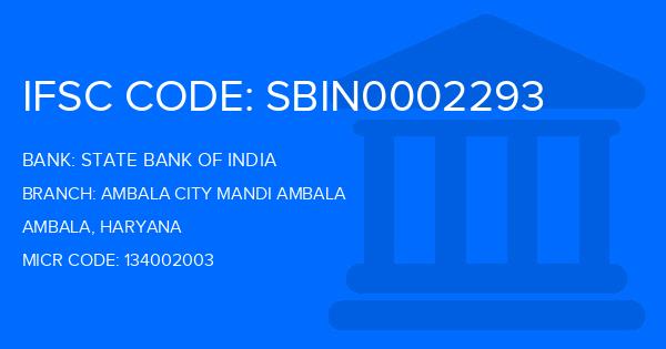 State Bank Of India (SBI) Ambala City Mandi Ambala Branch IFSC Code