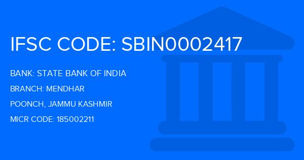 State Bank Of India (SBI) Mendhar Branch IFSC Code