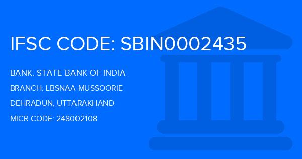 State Bank Of India (SBI) Lbsnaa Mussoorie Branch IFSC Code