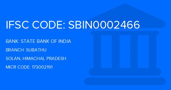 State Bank Of India (SBI) Subathu Branch IFSC Code