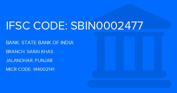 State Bank Of India (SBI) Sarai Khas Branch IFSC Code