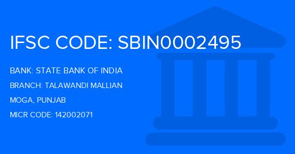 State Bank Of India (SBI) Talawandi Mallian Branch IFSC Code
