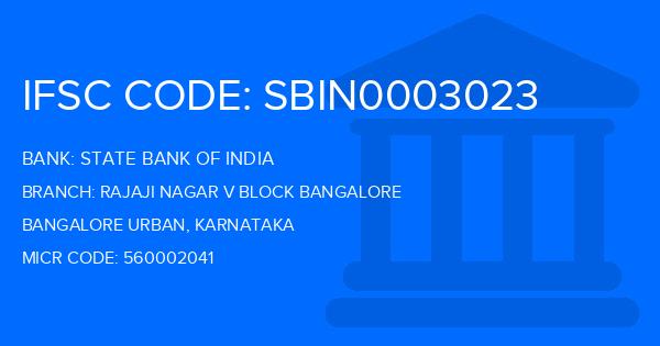 State Bank Of India (SBI) Rajaji Nagar V Block Bangalore Branch IFSC Code