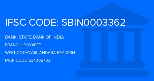 State Bank Of India (SBI) Royapet Branch IFSC Code