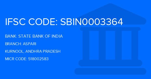 State Bank Of India (SBI) Aspari Branch IFSC Code