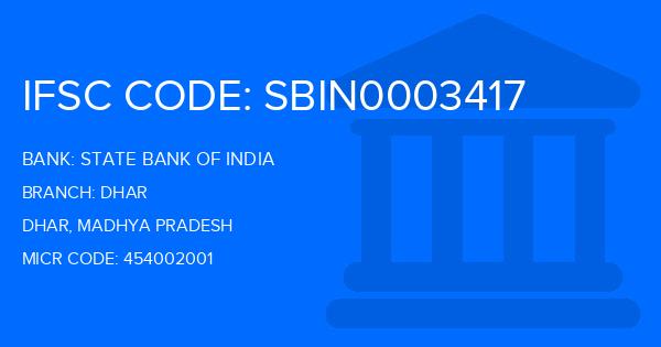 State Bank Of India (SBI) Dhar Branch IFSC Code