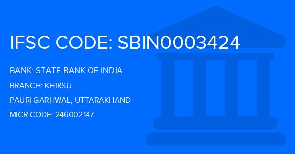 State Bank Of India (SBI) Khirsu Branch IFSC Code