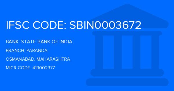 State Bank Of India (SBI) Paranda Branch IFSC Code