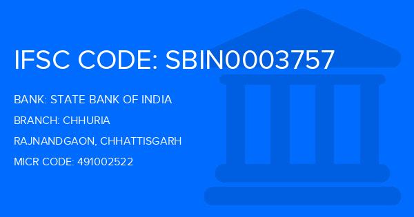 State Bank Of India (SBI) Chhuria Branch IFSC Code