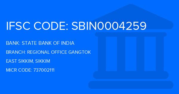 State Bank Of India (SBI) Regional Office Gangtok Branch IFSC Code