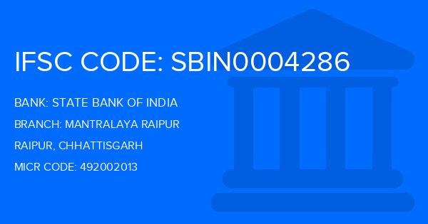 State Bank Of India (SBI) Mantralaya Raipur Branch IFSC Code