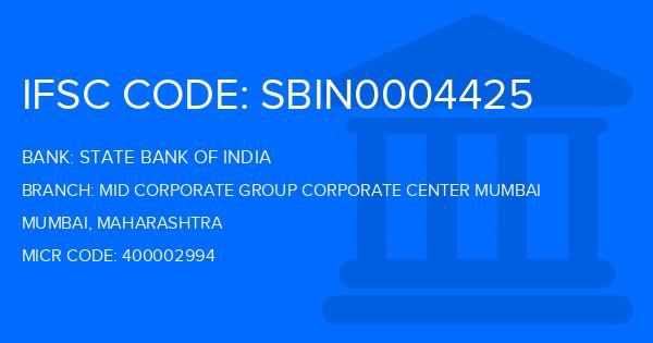 State Bank Of India (SBI) Mid Corporate Group Corporate Center Mumbai Branch IFSC Code