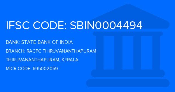 State Bank Of India (SBI) Racpc Thiruvananthapuram Branch IFSC Code