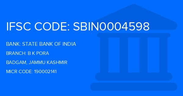 State Bank Of India (SBI) B K Pora Branch IFSC Code
