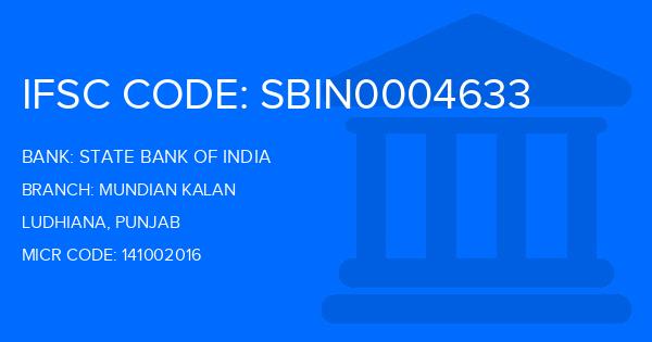 State Bank Of India (SBI) Mundian Kalan Branch IFSC Code