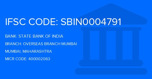 State Bank Of India (SBI) Overseas Branch Mumbai Branch IFSC Code