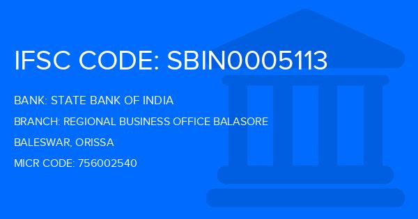 State Bank Of India (SBI) Regional Business Office Balasore Branch IFSC Code