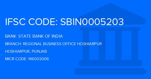 State Bank Of India (SBI) Regional Business Office Hoshiarpur Branch IFSC Code