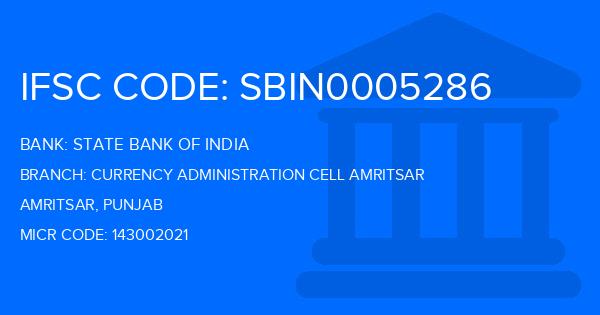 State Bank Of India (SBI) Currency Administration Cell Amritsar Branch IFSC Code