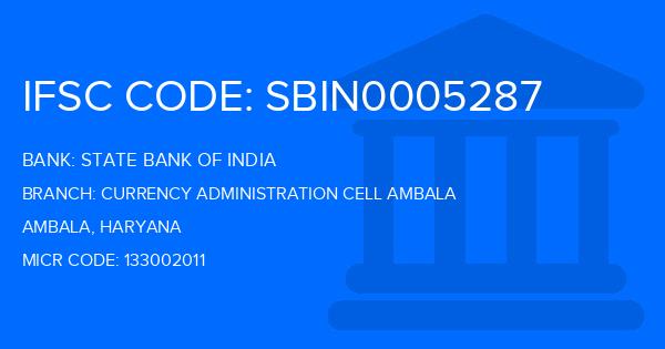 State Bank Of India (SBI) Currency Administration Cell Ambala Branch IFSC Code