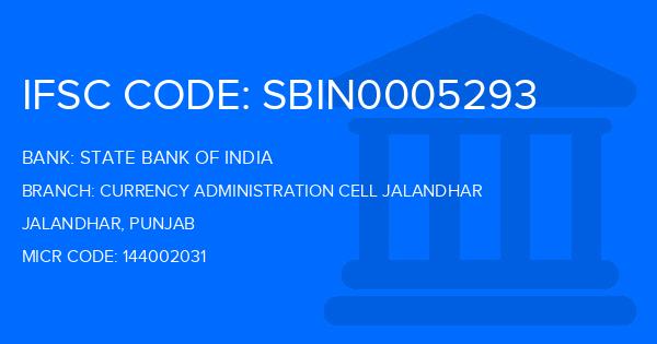 State Bank Of India (SBI) Currency Administration Cell Jalandhar Branch IFSC Code