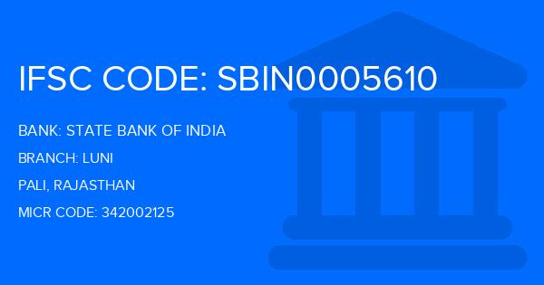 State Bank Of India (SBI) Luni Branch IFSC Code
