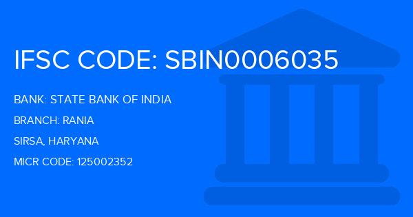 State Bank Of India (SBI) Rania Branch IFSC Code