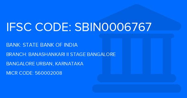State Bank Of India (SBI) Banashankari Ii Stage Bangalore Branch IFSC Code