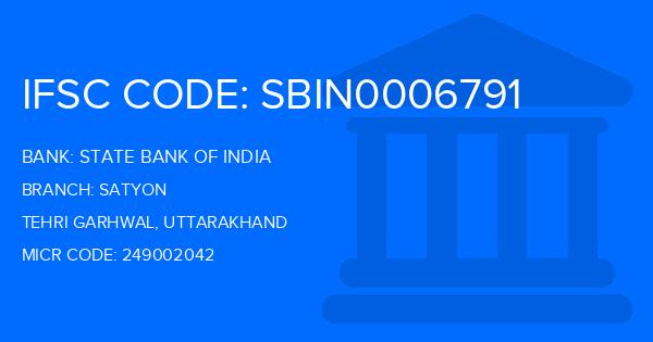 State Bank Of India (SBI) Satyon Branch IFSC Code